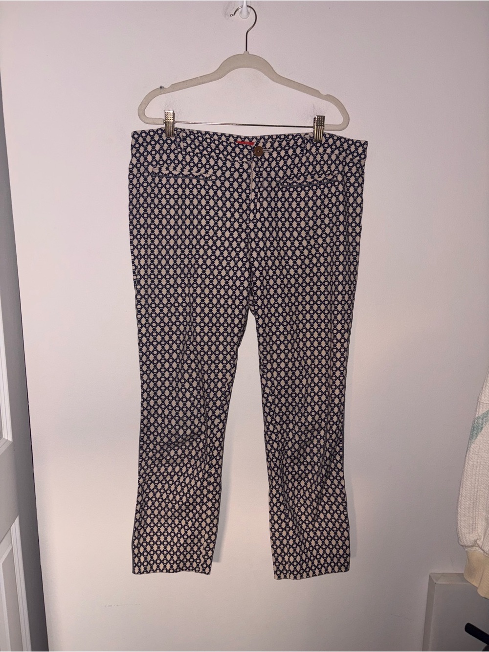 Cartonnier Anthropologie Cream & Blue Diamond Circle Print Ankle Pants 12T